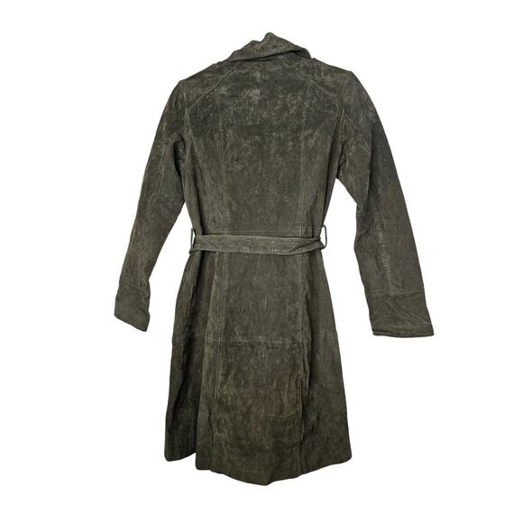 Deadstock Damaged Y2K Forever 21 L Green Suede Leather Trench Coat Whimsygoth - Picture 4 of 6